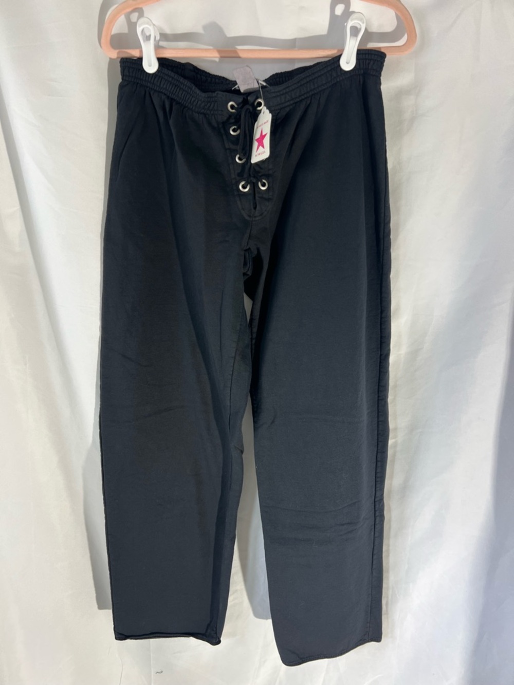 NWT Women’s HARD TAIL Lace Up Black* 100% Cotton Wide Leg Pants